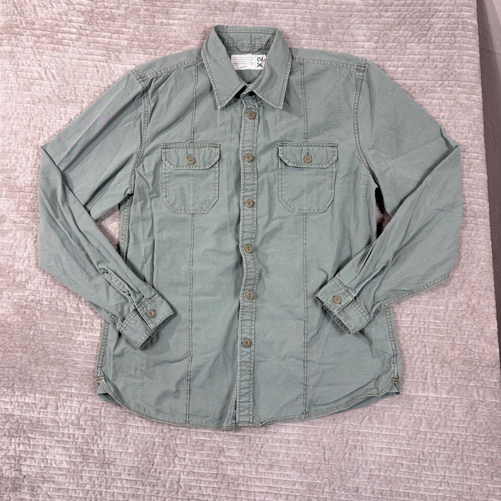 X2 Mens Ripstop Cotton Button Up Shirt Sage Green Modern Fit Utility Large